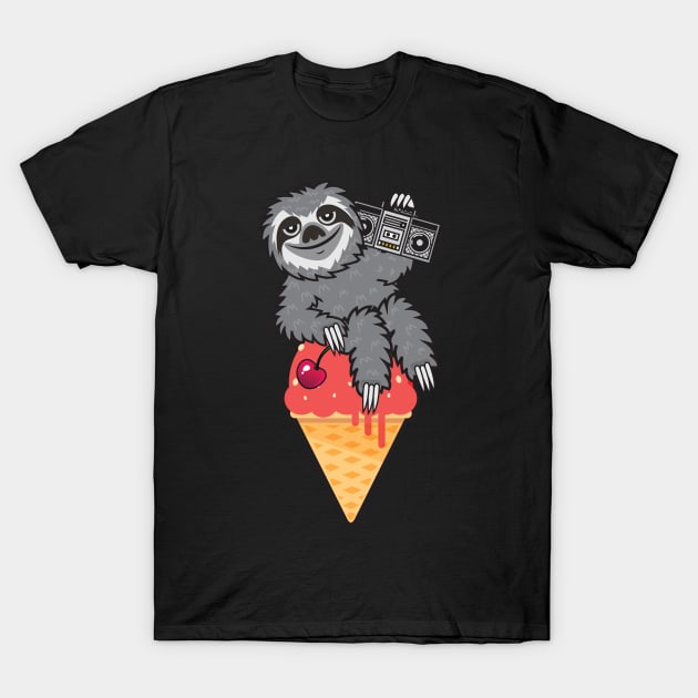 Sloth Music Ice Cream T-Shirt by Plushism